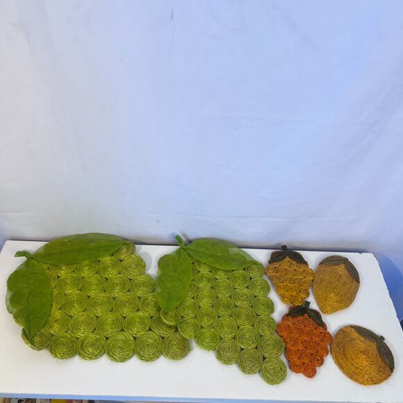 VTG Abaca Fiber Woven Trivets & Coasters SET of 6 Fruit Home Decor Accents - Picture 10 of 10